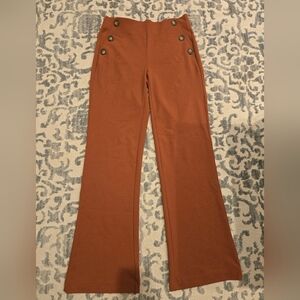 Rust Orange Flared Pants with Button Detail